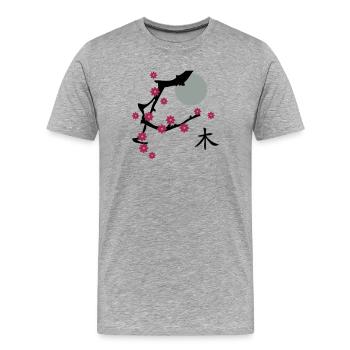 Kirsch Blüte-Cherry blossoms - Männer Premium Bio T-Shirt - Grau meliert - Vorne - Damien (186cm)