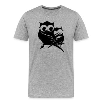 deux hiboux sur une branche - T-shirt bio Premium Homme - gris chiné - Devant - Damien (186cm)