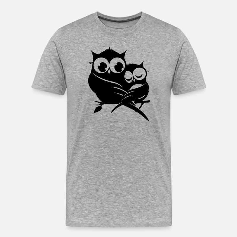 zwei Eulen auf einem Ast - Männer Premium Bio T-Shirt - Grau meliert