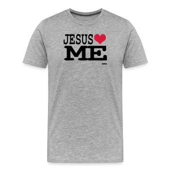 jesus loves me - Männer Premium Bio T-Shirt - Grau meliert - Vorne - Damien (186cm)