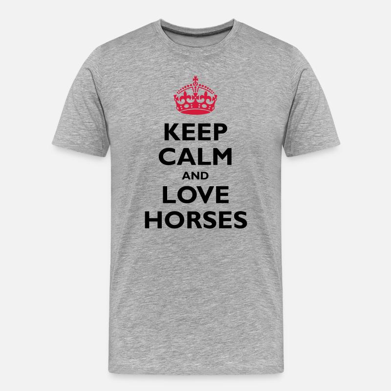 Keep Calm and Love Horses - Männer Premium Bio T-Shirt - Grau meliert