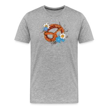 Brezel mit Enzian und Edelweiß - Männer Premium Bio T-Shirt - Grau meliert - Vorne - Damien (186cm)