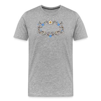 schönes Ornament mit Enzian und Edelweiß - Männer Premium Bio T-Shirt - Grau meliert - Vorne - Damien (186cm)