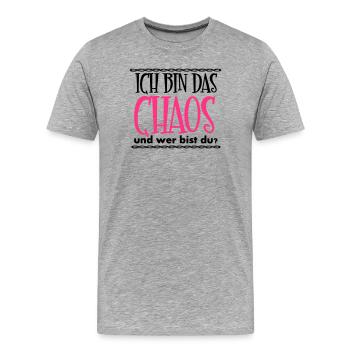 Ich bin das Chaos Geschenk - Männer Premium Bio T-Shirt - Grau meliert - Vorne - Damien (186cm)