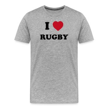 I Love Rugby - Männer Premium Bio T-Shirt - Grau meliert - Vorne - Damien (186cm)