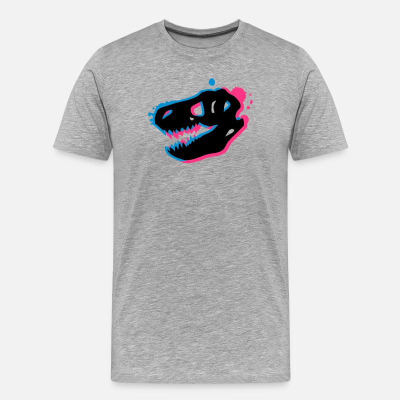 T Rex Schädel 3-D - Männer Premium Bio T-Shirt - Grau meliert