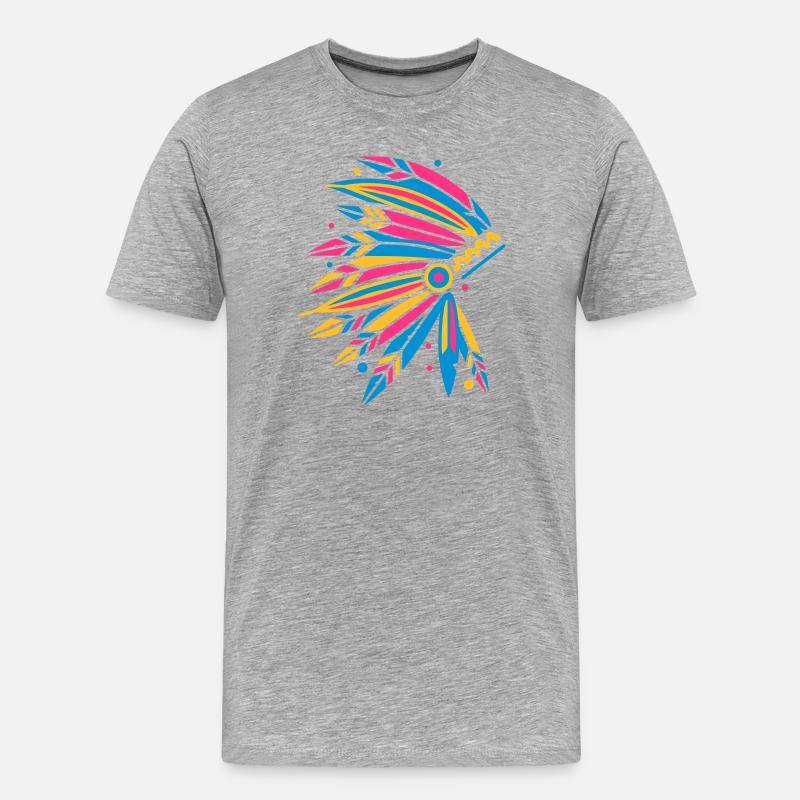Kopfschmuck Häuptling - Männer Premium Bio T-Shirt - Grau meliert