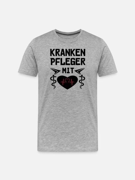 Krankenpfleger mit Herz Geschenk - Männer Premium Bio T-Shirt - Grau meliert
