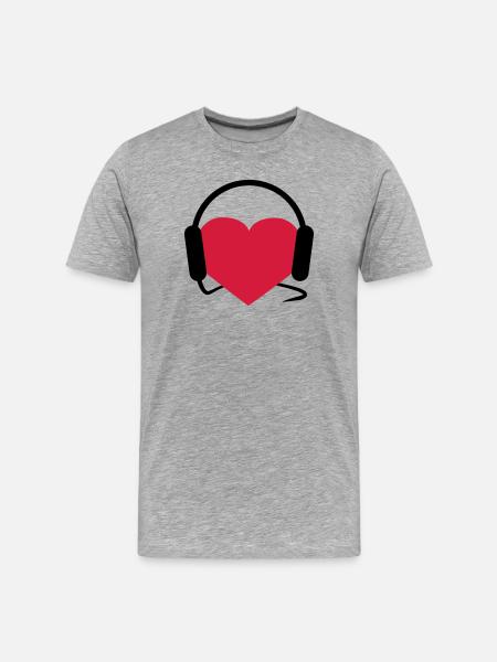 Herz mit Kopfhörern - Männer Premium Bio T-Shirt - Grau meliert