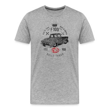 F100 Built Tough, Vintage - T-shirt bio Premium Homme - gris chiné - Devant - Damien (186cm)