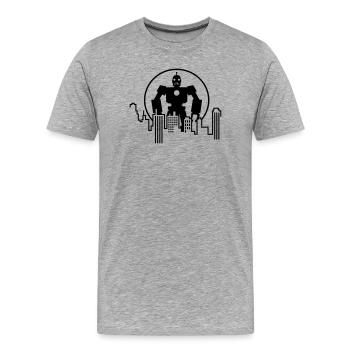 Robot Skyline – Sci-Fi Android Silhouette Shirt - Männer Premium Bio T-Shirt - Grau meliert - Vorne - Damien (186cm)