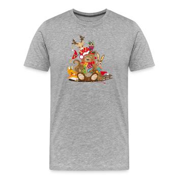 niedliche Tiere feiern gemeinsam Weihnachten - Männer Premium Bio T-Shirt - Grau meliert - Vorne - Damien (186cm)