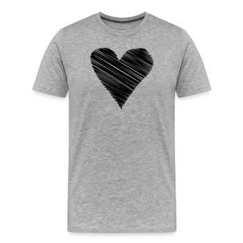 herz scribble Zeichnung minimal love liebe Linien  - Männer Premium Bio T-Shirt - Grau meliert - Vorne - Damien (186cm)