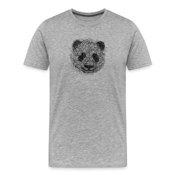 Panda dessin gribouillage - Panda scribble art - T-shirt bio Premium Homme - gris chiné - Devant - Damien (186cm)