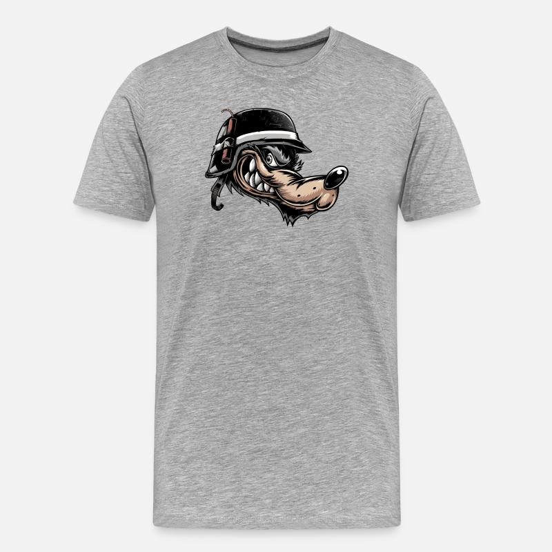 Grimmiger Comic-Wolf mit Helm - Männer Premium Bio T-Shirt - Grau meliert