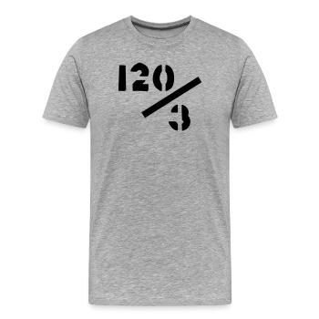 40 années - 120/3 - T-shirt bio Premium Homme - gris chiné - Devant - Damien (186cm)