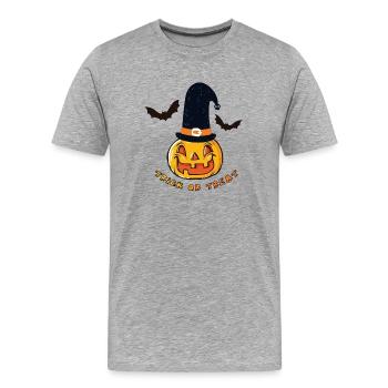 Fledermaus, Halloween Kürbis, Hexe, Trick or Treat - Männer Premium Bio T-Shirt - Grau meliert - Vorne - Damien (186cm)