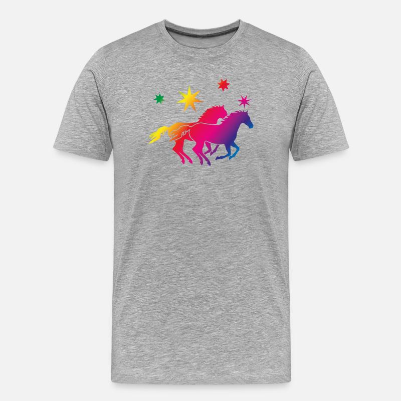 Regenbogenpferde Sternenglanz - Männer Premium Bio T-Shirt - Grau meliert