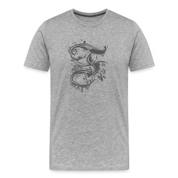 kunstvolle Kalligraphie Buchstabe F - Männer Premium Bio T-Shirt - Grau meliert - Vorne - Damien (186cm)