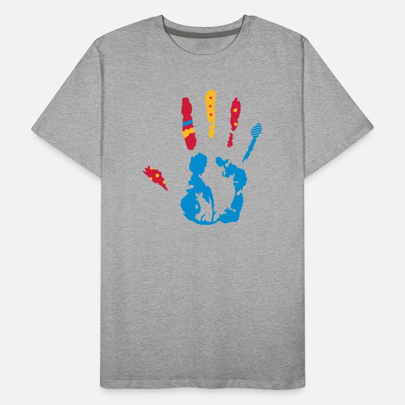 Une empreinte de la main coloré avec diverses T-shirt bio Premium Homme