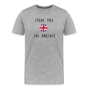 J'peux Pas J'ai Anglais Drapeau - T-shirt bio Premium Homme - gris chiné - Devant - Damien (186cm)
