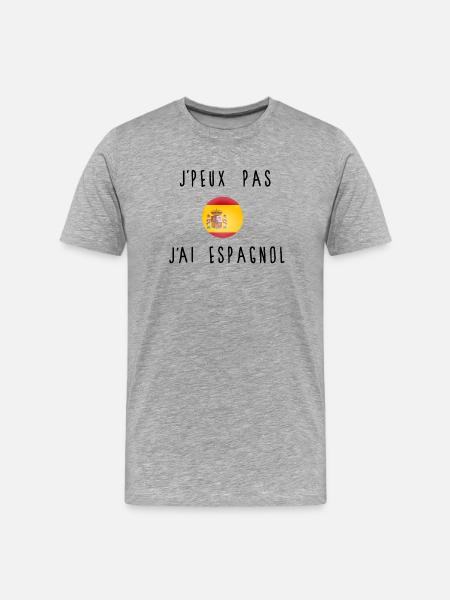 J'peux Pas J'ai Espagnol Drapeau - T-shirt bio Premium Homme - gris chiné
