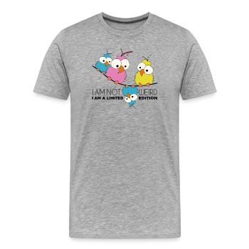 Nicht seltsam. Ich bin eine limitierte Edition. Vögel am Draht - Männer Premium Bio T-Shirt - Grau meliert - Vorne - Damien (186cm)