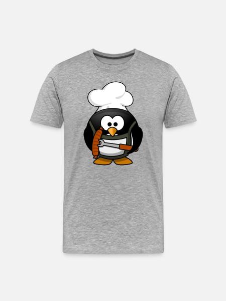 Kochpinguin mit Grillwurst - Männer Premium Bio T-Shirt - Grau meliert
