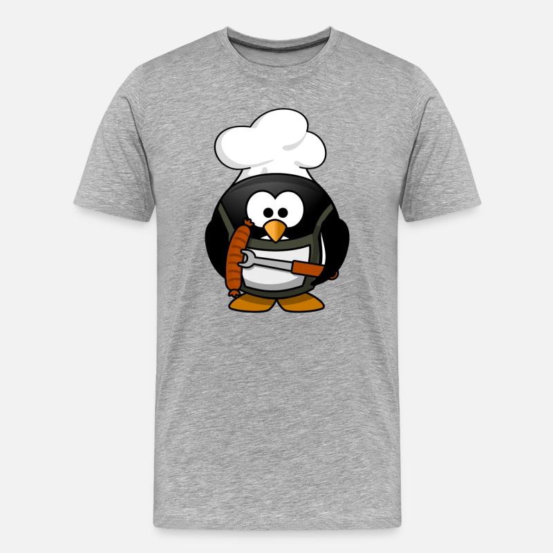 Kochpinguin mit Grillwurst - Männer Premium Bio T-Shirt - Grau meliert