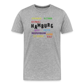 Hamburg Viertel Typo Collage - Männer Premium Bio T-Shirt - Grau meliert - Vorne - Damien (186cm)
