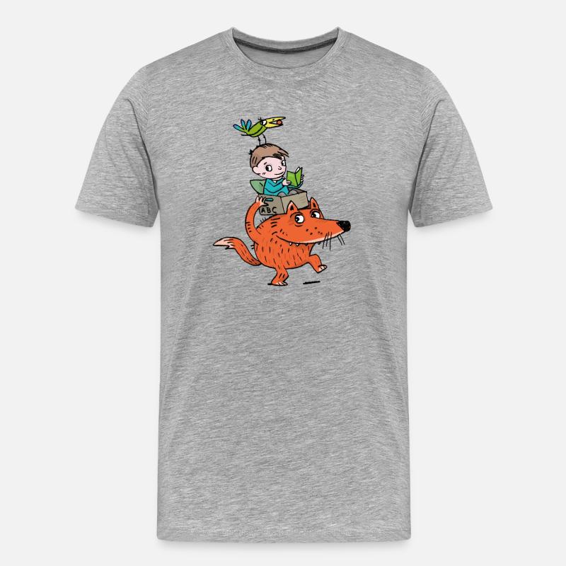 Abenteuerleser Drache und Junge - Männer Premium Bio T-Shirt - Grau meliert