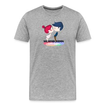 weniger reden - mehr küssen - Männer Premium Bio T-Shirt - Grau meliert - Vorne - Damien (186cm)
