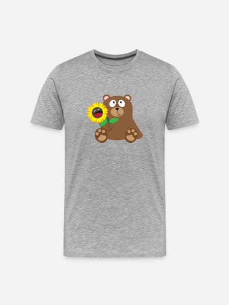 33 bear sunflower - Männer Premium Bio T-Shirt - Grau meliert