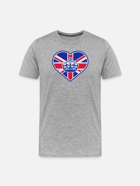 England Herz Krone - Männer Premium Bio T-Shirt - Grau meliert