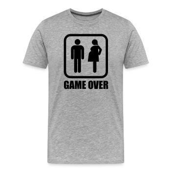 Game over - schwanger - Männer Premium Bio T-Shirt - Grau meliert - Vorne - Damien (186cm)