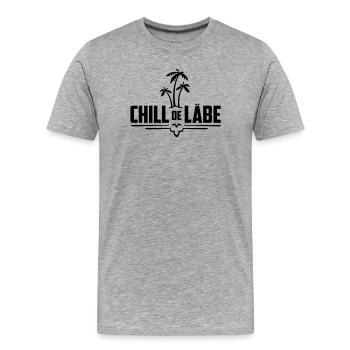 Chill de Läbe, Chill dein Leben | Schweizerdeutsch - Männer Premium Bio T-Shirt - Grau meliert - Vorne - Damien (186cm)