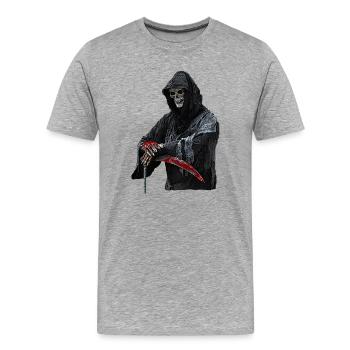Totenkopf,Satan,Black Metal,Teufel,Fährmann, - Männer Premium Bio T-Shirt - Grau meliert - Vorne - Damien (186cm)