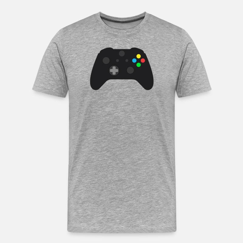 Dunkles Gamepad Neon-Knöpfe - Männer Premium Bio T-Shirt - Grau meliert