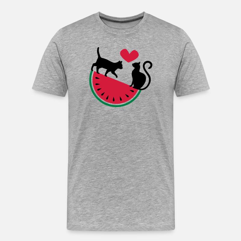 Melon Cat Love - Männer Premium Bio T-Shirt - Grau meliert