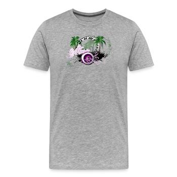 Haut-parleur de musique avec des palmiers - T-shirt bio Premium Homme - gris chiné - Devant - Damien (186cm)