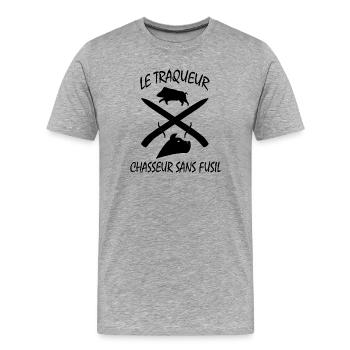 le traqueur chasseur sans fusil ! - T-shirt bio Premium Homme - gris chiné - Devant - Damien (186cm)