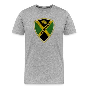 Jamaïque Armoiries Vintage / Cadeau Caraïbes Drapeau - T-shirt bio Premium Homme - gris chiné - Devant - Damien (186cm)