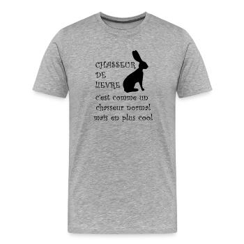 Chasseur de lievre... c'est cool ! - T-shirt bio Premium Homme - gris chiné - Devant - Damien (186cm)