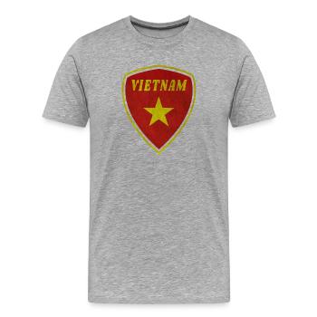 Vietnam Armoiries Vintage / Cadeau Hanoi drapeau - T-shirt bio Premium Homme - gris chiné - Devant - Damien (186cm)