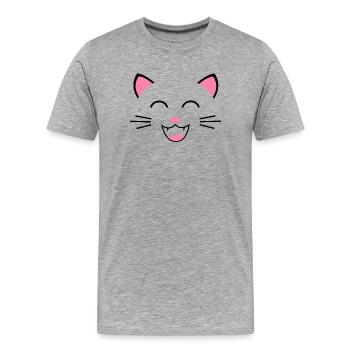Grinsekatze Katze Kätzchen Katzenbaby Miau - Männer Premium Bio T-Shirt - Grau meliert - Vorne - Damien (186cm)