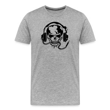 Totenschädel mit Kopfhörer und Kopfhörer Kabel - Männer Premium Bio T-Shirt - Grau meliert - Vorne - Damien (186cm)