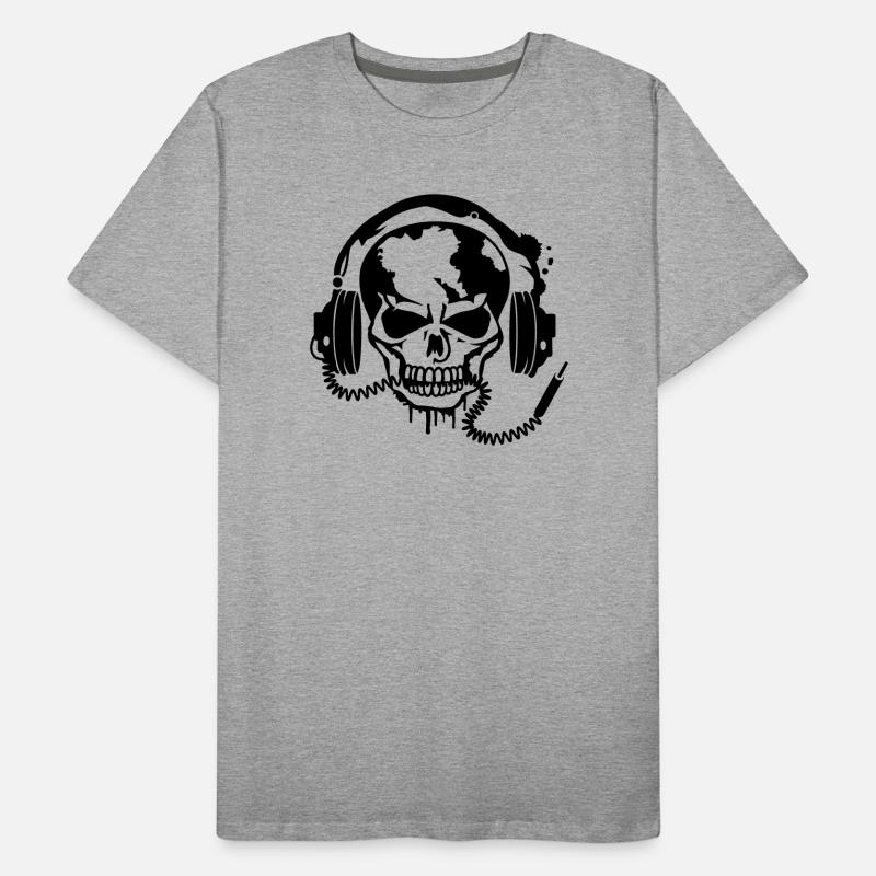 Totenschädel mit Kopfhörer und Kopfhörer Kabel Männer Premium Bio T-Shirt