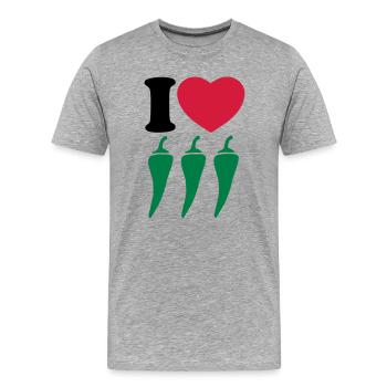 I love chili - Ich liebe Chili - Männer Premium Bio T-Shirt - Grau meliert - Vorne - Damien (186cm)