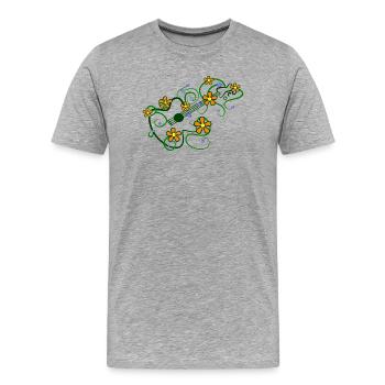 Blumenmuster mit Gitarre und Verschränkten Ranken - Männer Premium Bio T-Shirt - Grau meliert - Vorne - Damien (186cm)