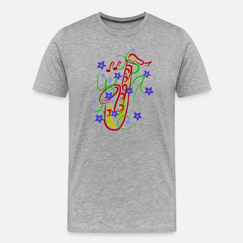 Blumenmuster mit verspieltem Saxophon design - Männer Premium Bio T-Shirt - Grau meliert